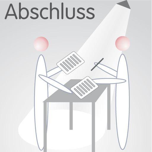 Abschluss – FM.Connect.com Abbildung, auf der eine Person der anderen Person Dokumenten zum Unterschreiben vorlegt
