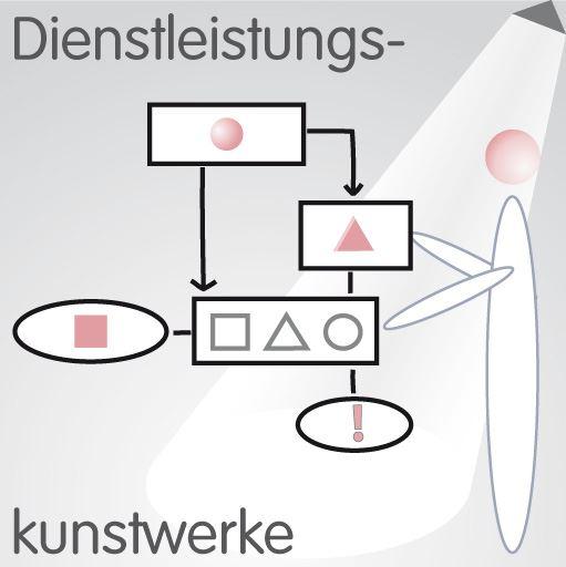 Dienstleistungskunstwerke — Facility Management Grafische Darstellung eines Mitarbeiters unter einer Lampe beim Analysieren eines Flussdiagramms