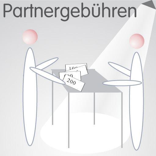 Partnergebühren – FM.Connect.com Zwei Geschaeftspartner verhandeln am Tisch die Hoehe von Gebuehren. Auf dem Tisch liegen zahlreiche Zettel mit verschiedenen Preisangaben