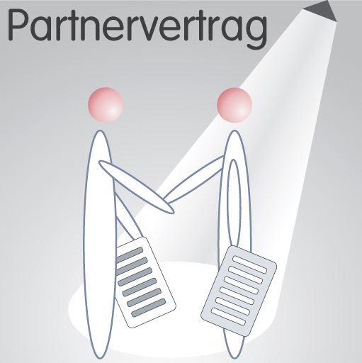 Partnervertrag bei FM.Connect.com Abbildung, auf der zwei Geschaeftsleute jeweils einen Vertrag in der Hand haben und sich die Haende reichen