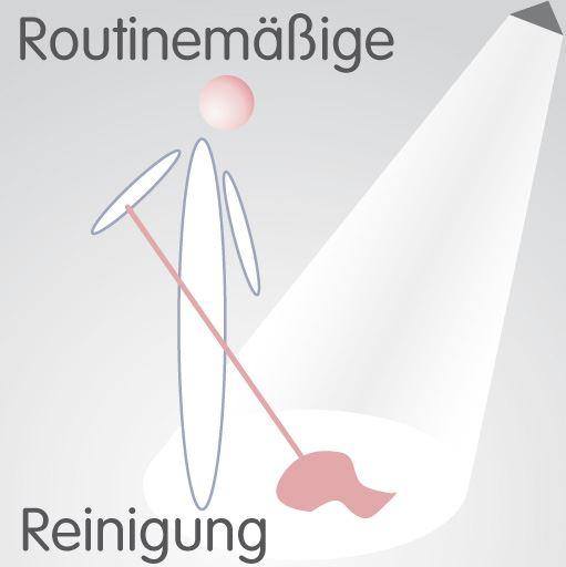 Routinemäßige Leistung – Facility Management Abbildung, auf der ein Mitarbeiter am Arbeitsplatz regelmaessig den Boden wischt
